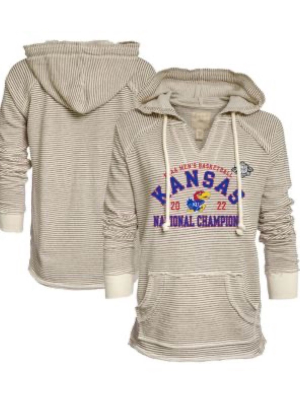 Blue 84 Kansas National Champion Striped Hoodie Sweatshirt - Cream